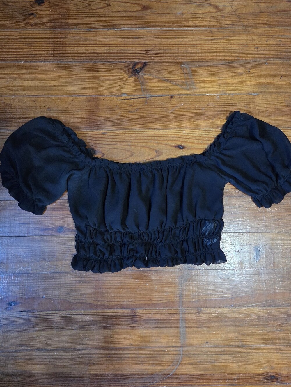 Sheer Puff-sleeve Crop Top